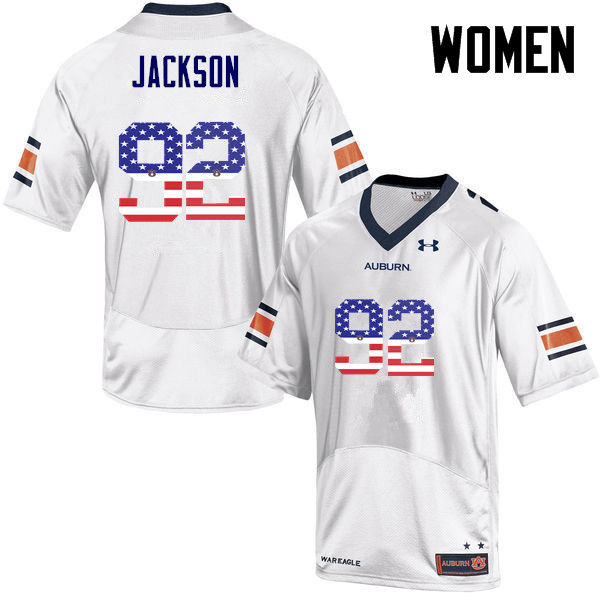 Women #92 Alec Jackson Auburn Tigers USA Flag Fashion College Football Jerseys-White